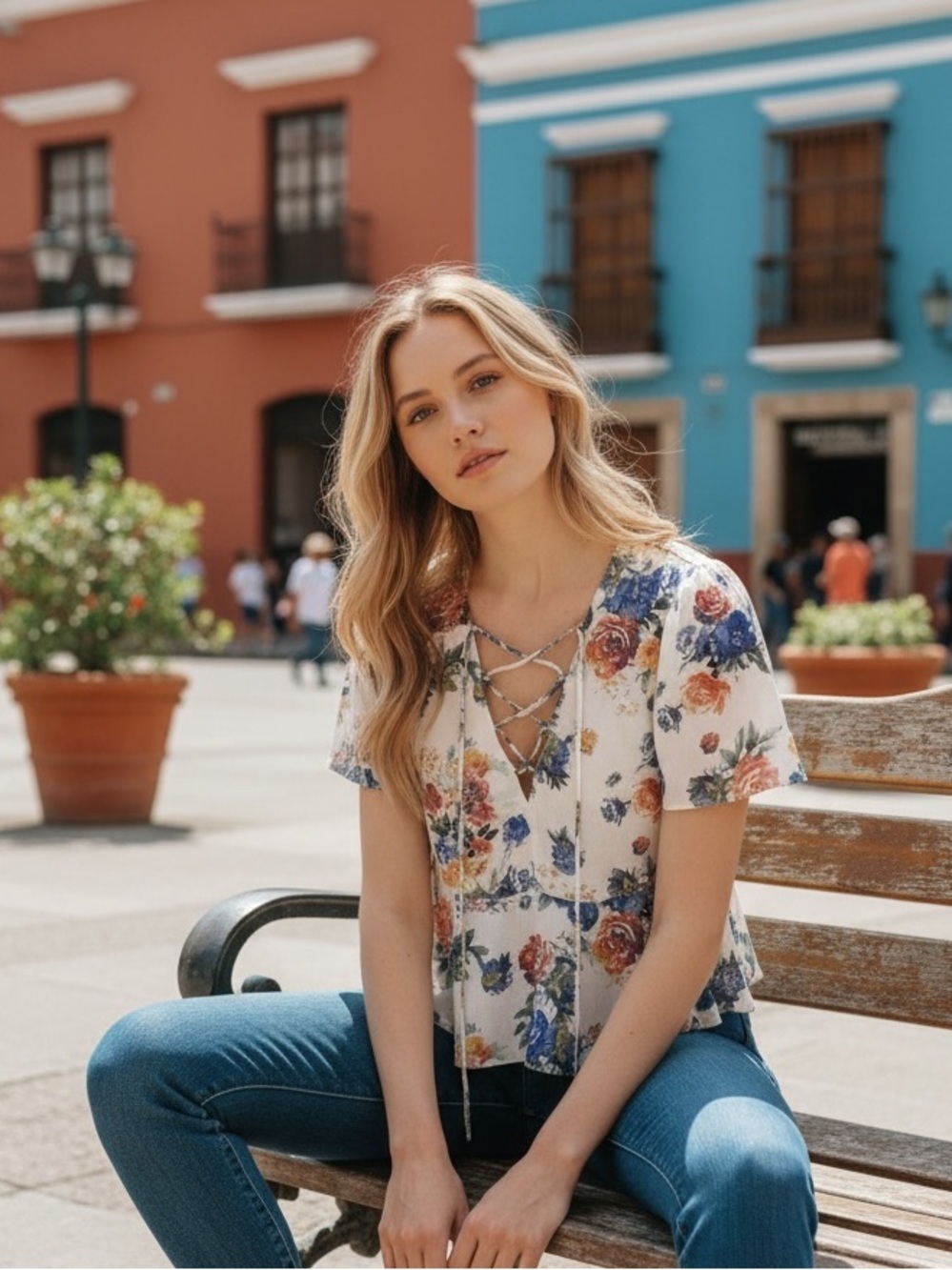 Kimchi blue floral tie up top l